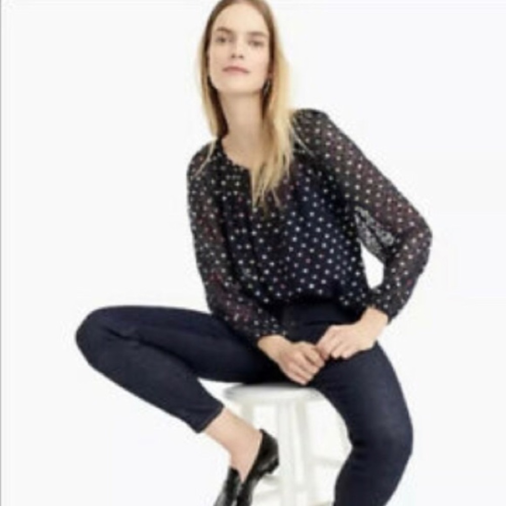 Rainbow clip dot pullover, navy cami underneath.